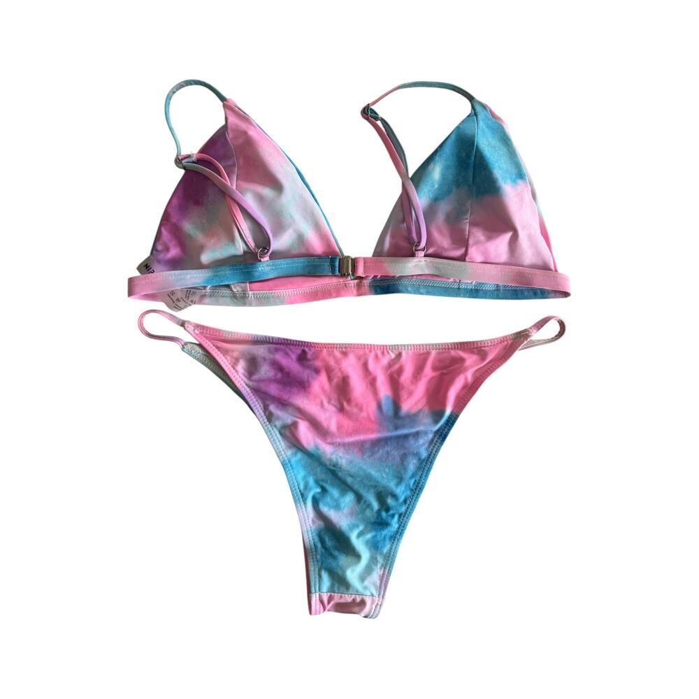 SHEIN Pink Blue Tie Dye Triangle Bikini Set | Size Large - Picture 3 of 5